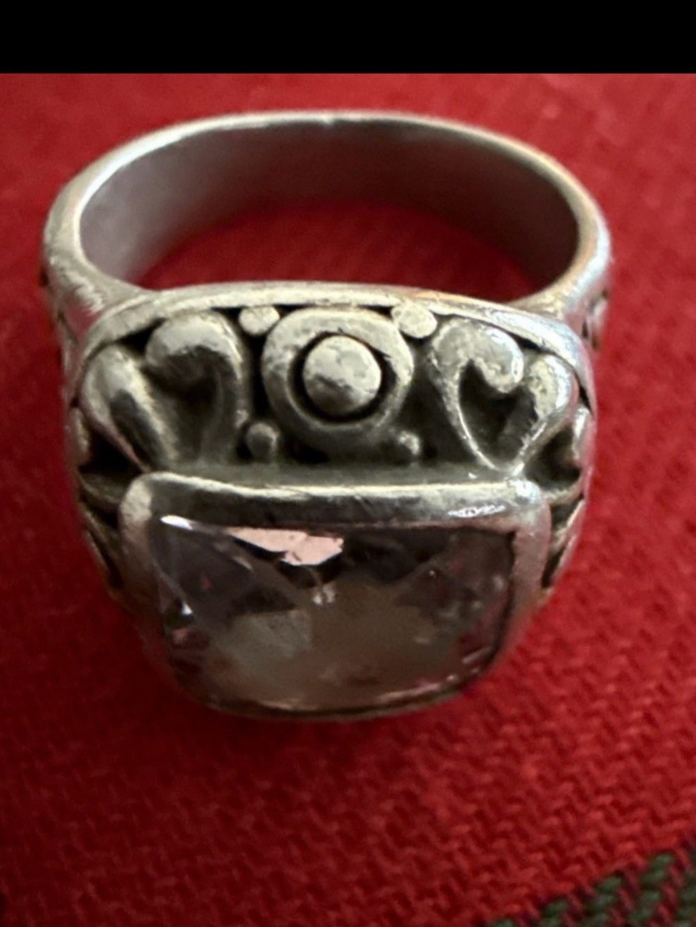 Vintage Sterling-Style Silver Ring with Clear Gemstone sz 7.5